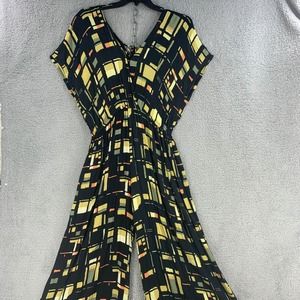 World Market Wide Leg Jumpsuit Colorful Stretch Size L / XL Cinch Waist Comfort